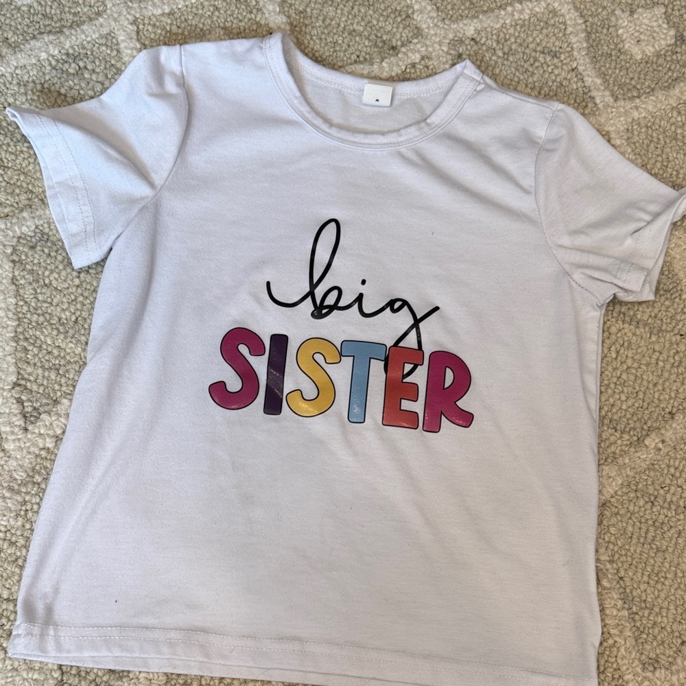 SHEIN White 'Big SISTER' Multicolor Graphic Tee